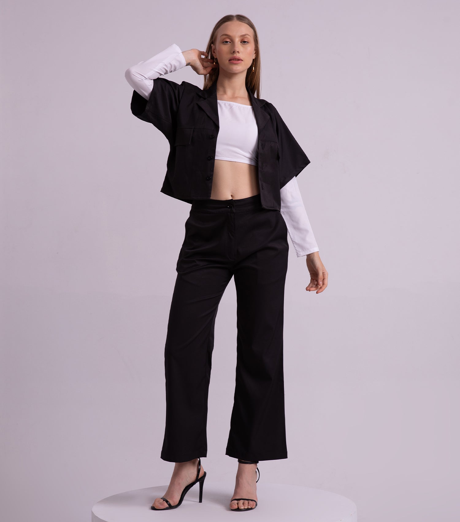 Black Twill Wide Leg Pant for Women 2