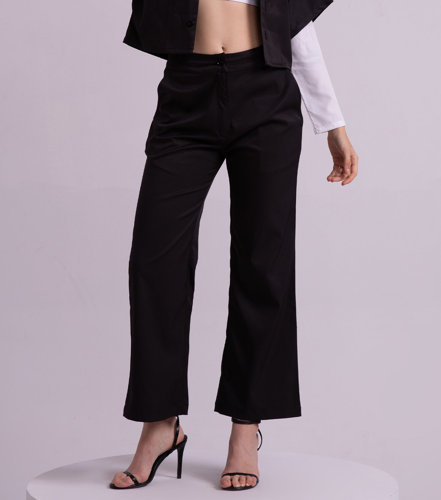 Black Twill Wide Leg Pant for Women 3