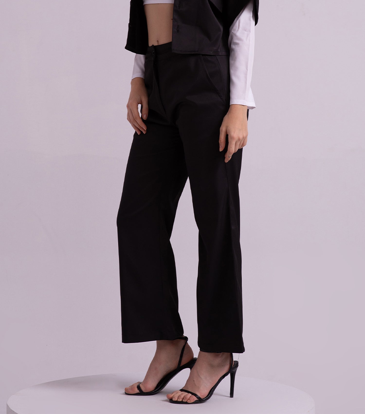 Black Twill Wide Leg Pant for Women 4