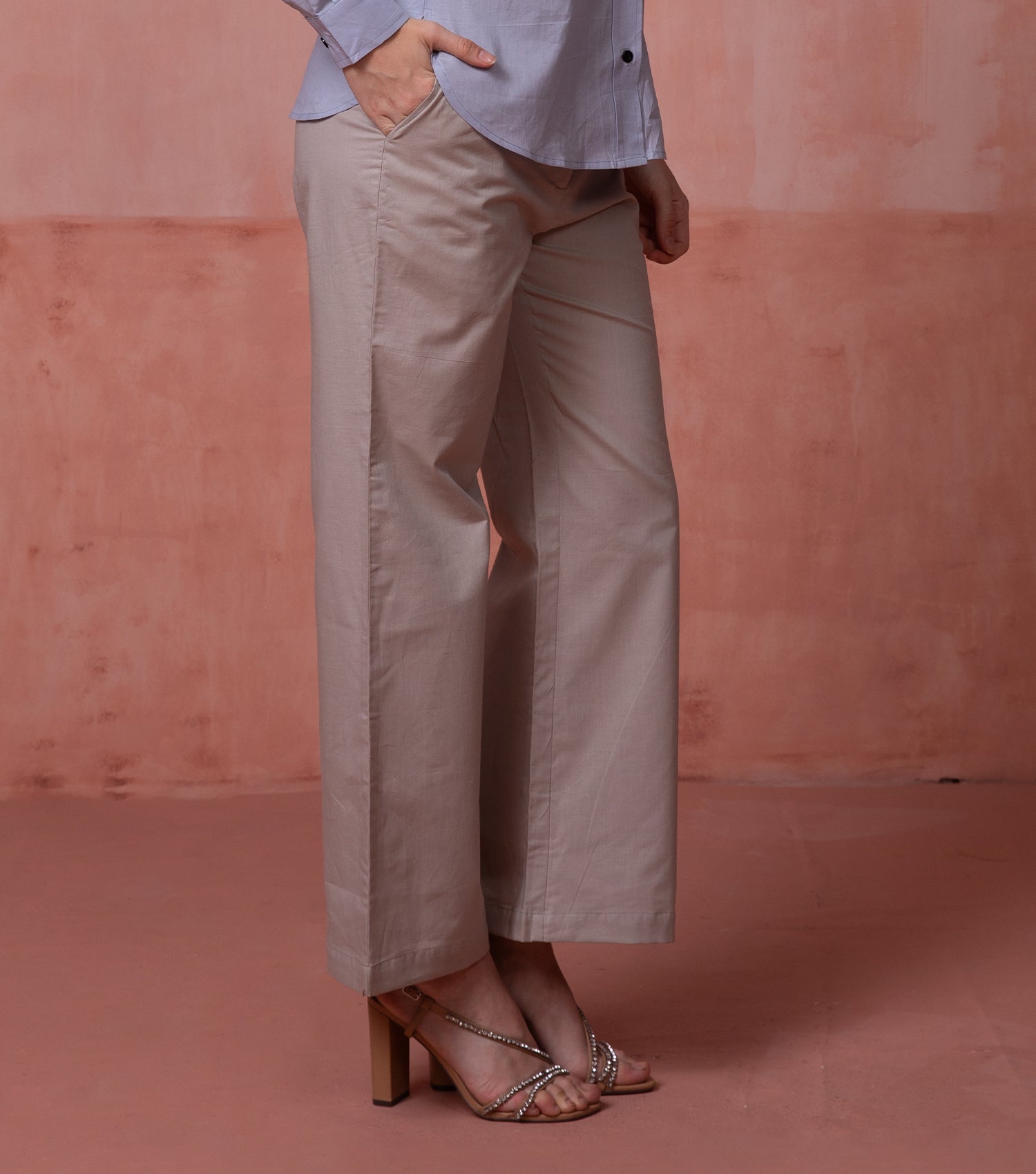 Classic Beige Plain Pant for Women 3