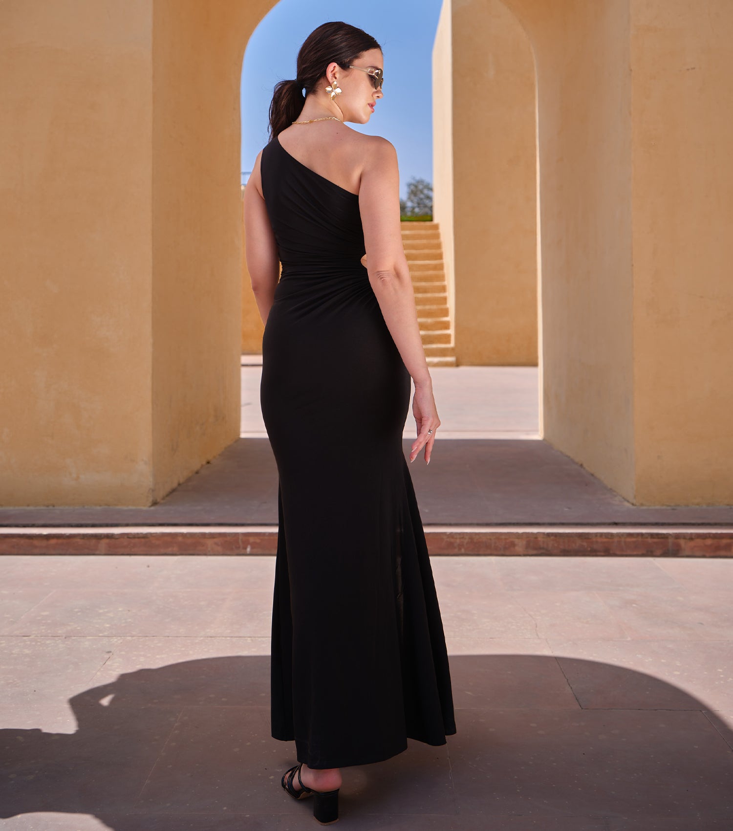 one shoulder western dress One Shoulder Jacquard Maxi Dress