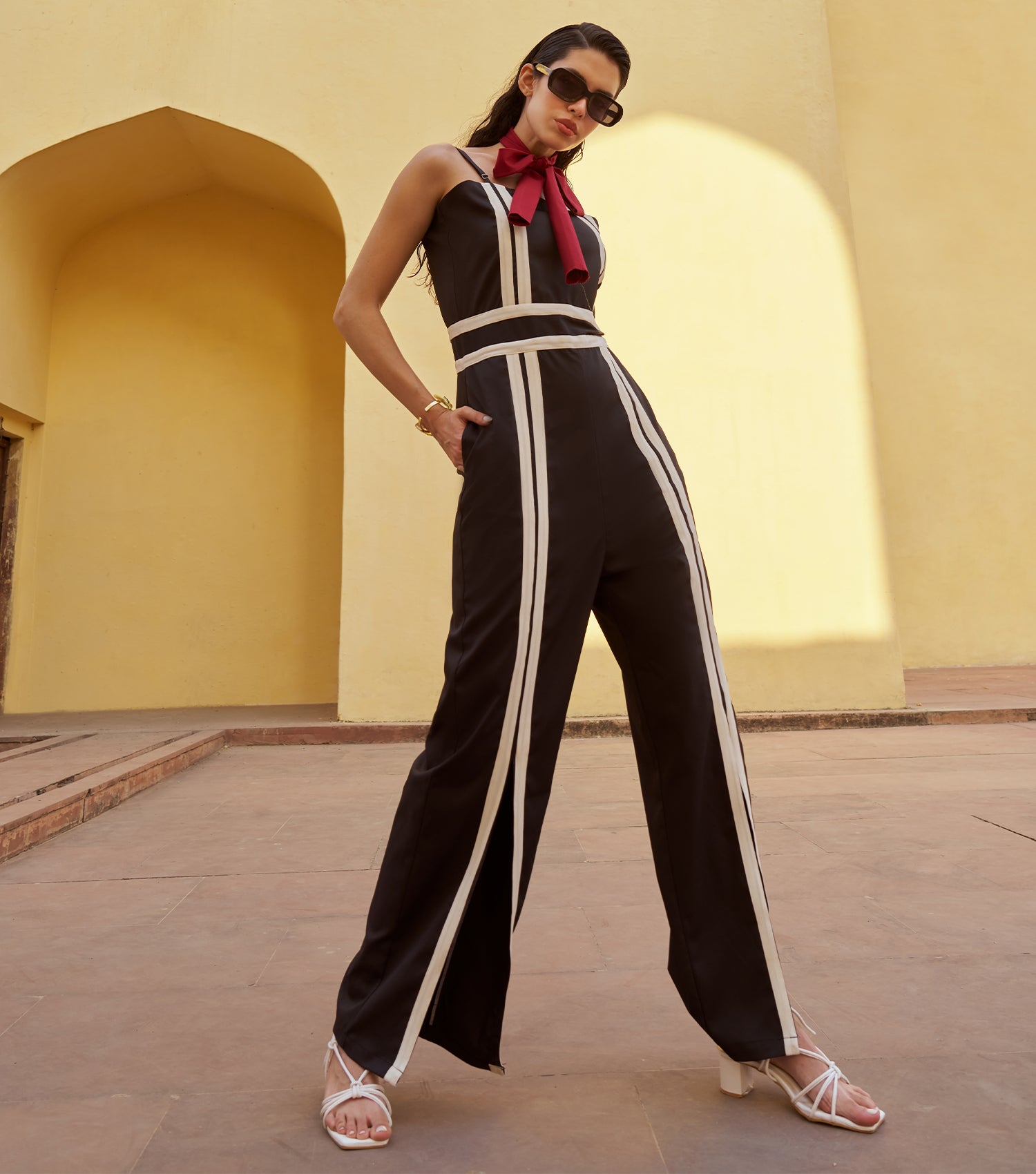 White Stripe Noir Jumpsuit 1